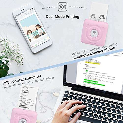 Portable Mini Thermal Receipt Printer, Wireless Pocket Label Note Picture Photo Memo Receipt Paper Printer, with USB Charging, for Android, for iOS, for Windows, for Cellphone and PC(Pink) 4