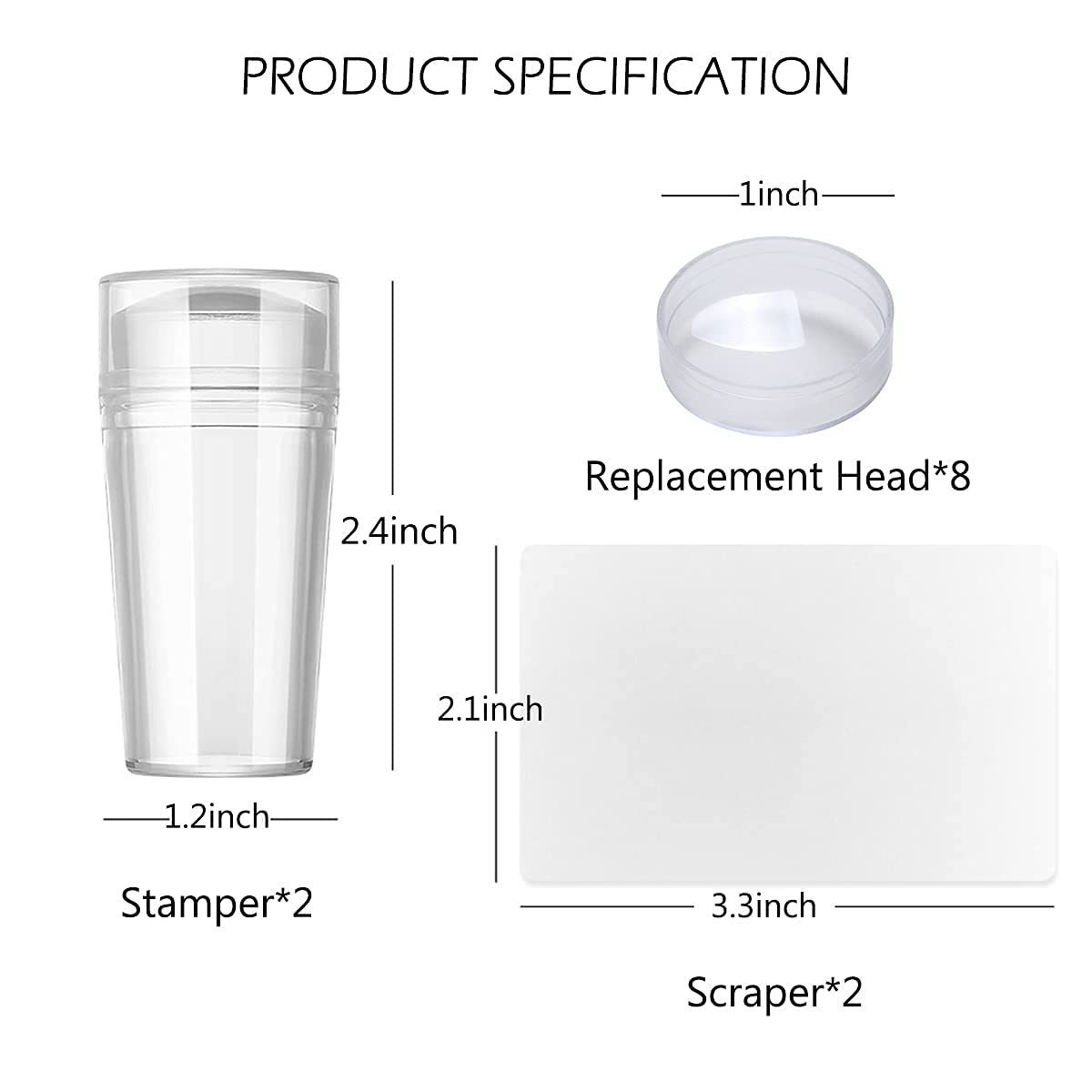 Buransh Transparent Silicone Head Clear Jelly Nail Art Stamping Stamper with Cap Scraper Image Plate Manicure Tool Polish Kit Matte Handle for Girl Female Woman pack of (2 pcs stamp) 3