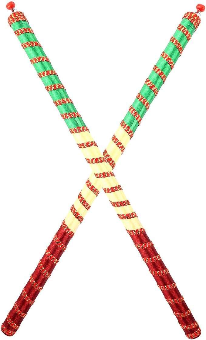 SATVIK 2 Pair SATVIK (4 Pcs) Large Gorgeous Wooden Multi-Colored dandiya Sticks Couples Particular Garbha Dance Nights for Navaratri Indian New Year's House Opening Item Returns for Gifts 6