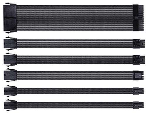 Funtin Mod Sleeved Cable, Black Power Supply Cable Extension Kit, 24PIN ATX, 4+4 PIN EPS, Dual 6+2 PIN PCIE, Dual 6 PIN PCI-E 1