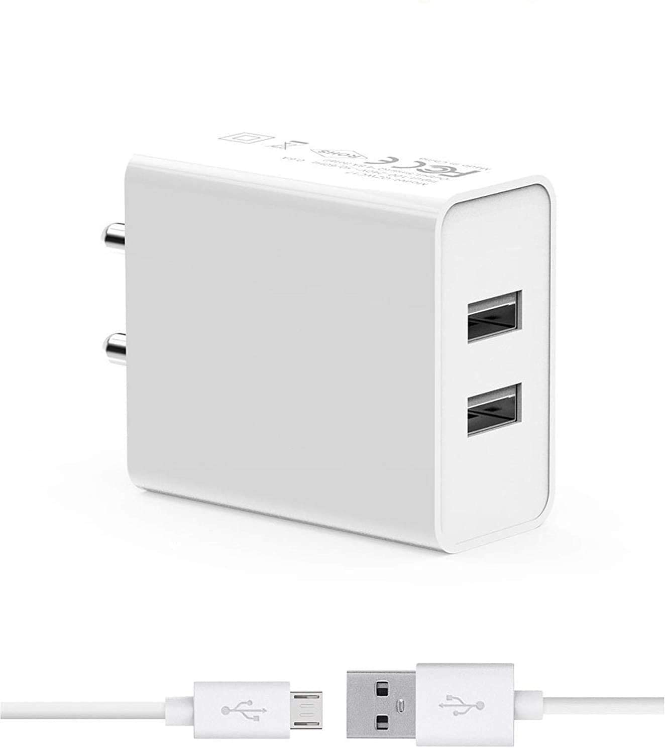 K N DIGITAL Fast Charger for Micromax Canvas Nitro 4G E455 Original Charger Wall Charger | Mobile Fast Charger | Android Charger with 1 Meter Micro USB Charging Data Cable (2.4 Amp,Dualport,RZZ1, White) 1