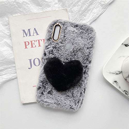 YHY Plush Heart Shaped Style Elegant Mobile Phone Case for Motorola Moto one Action TPU Silicone Anti Fall Warm Cover Dark Gray 2