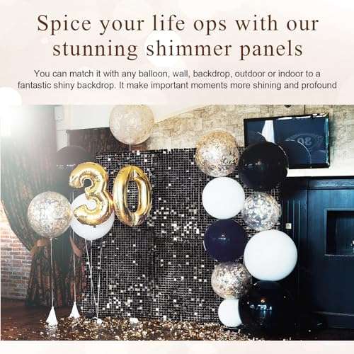 Ayfjovs 49 Pack 12” Panels-Black Shimmer Wall Backdrop, Black Sparkle Backdrop for Wedding Birthday Party Anniversary Photo Booths Stage Performances Runway Prom Background 5