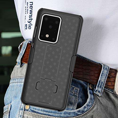 HIDAHE for Samsung Galaxy S20 Ultra Case, for Samsung S20 Ultra Belt Clip Holster Case Slim Shell Case Combo Cover with Kickstand Swivel Belt Clip Holster Protective 5G Case 6.9 inch 2020, Black 6