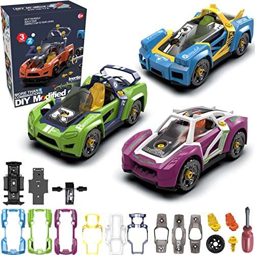 2022 New Assembly Car Toys for Kids, Take Apart Racing Car DIY Toy Vehicles Assembly Race Car Kit 3-in-2 Building Kits with Screwdriver, Birthday Gifts for Boys and Girls 1