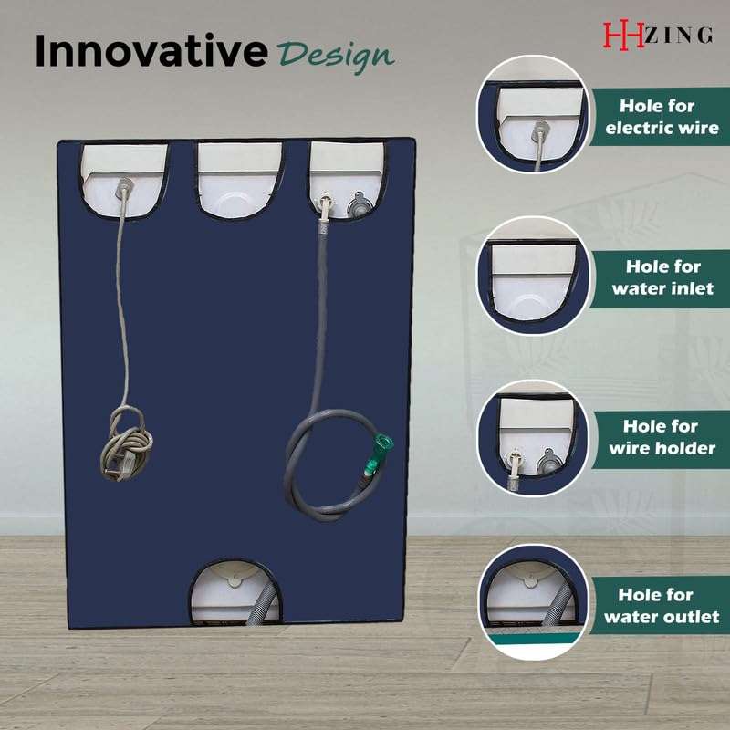 HIZING Waterproof Washing Machine Cover Front Load/Dishwasher, Universal Compatible/Suitable for - 6.5 Kg, 7 Kg, 7.5 Kg, 8 Kg Bosch/LG/Samsung/Whirlpool/LLYOD/Godrej Solid Blue Sunflower Print 5