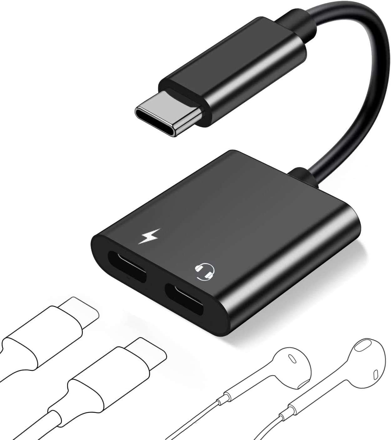 USB C Splitter for iPhone 15, Dual USB C Audio and Charge Adapter 60W Fast Charge Fit with iPhone 15 Pro Max Plus, Galaxy S23 S22 Ultra/S21/Note 20, Google Pixel 7 6 Pro 5, i-Pad Pro (Not for Data) 1