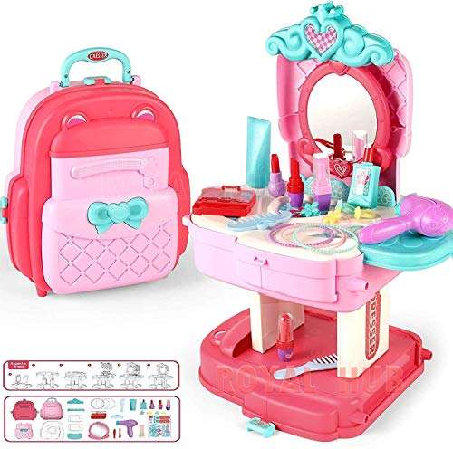 Beauty Set Makeup Set Dressing Table by dream toys | School Bag 2 in 1 Pretend Play AKE up Set Modern Children Cute Dresser Kit | 30 Piece Kids Beauty Play Set Toy for Girls 2
