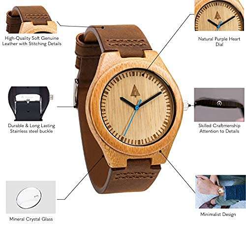Treehut Wooden Watches for Men, Great Japanese Quartz Movement, Analog Stylish Watch with Adjustable Stainless Steel Clasp, Buckle, Leather Straps Wrist Wood Watch Made from Wood, Relojes para Hombre 4