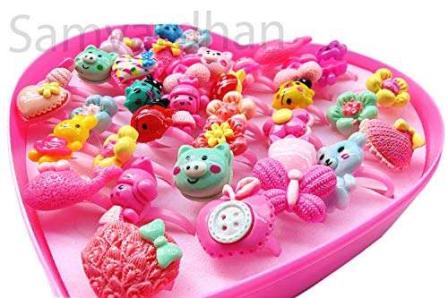 Samvardhan 36 PCS/set Adjustable Kids Rings Jewelry Cartoon Flowers Open Finger Ring for Birthday Gifts 4