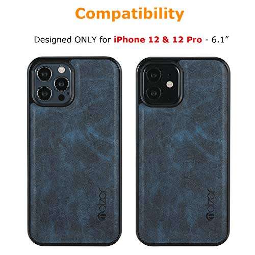 molzar GripBig Series iPhone 12 and 12 Pro Case with TPU and Faux Leather, Built-in Metal Plate for Magnetic Car Mount, Wireless Charging Support, Compatible with iPhone 12/12 Pro, Black/Blue 2