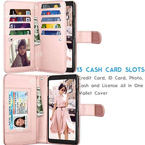Pixel 3A XL Case, Wallet Case For Google Pixel 3A XL, Tekcoo Luxury Cash Credit Card Slots Holder Carrying Folio Flip PU Leather Cover Cases [Detachable Magnetic Hard Case] Kickstand Strap [Rose Gold] 2