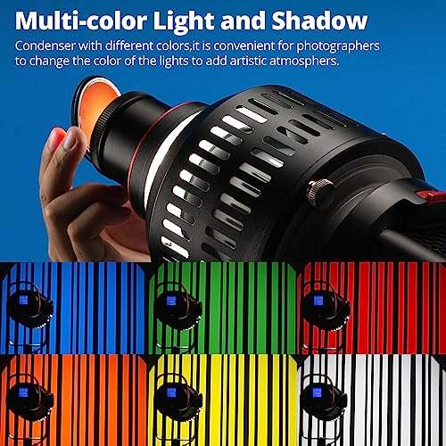 AMBITFUL AL-18 Pro Projector LED Light Snoot, Bowens Mount Optical Snoot Light Cylinder, Spotlight for Photography, for VL150 SL60W SL60II SL150II SL50III LED Light with 40 Pcs GOBO + Bag 6