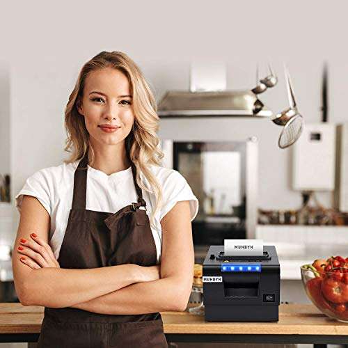 MUNBYN Receipt Printer P068, 3 1/8" 80mm Direct Thermal Printer, POS Printer with Auto Cutter - Thermal Receipt Printer with USB Serial Ethernet Windows Driver ESC/POS Support Cash Drawer 6