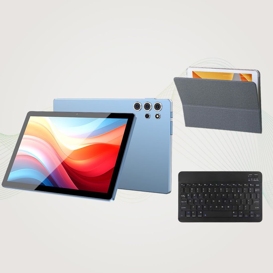 IKALL N20 Plus 4G Tablet (10-Inch HD Display, 4GB RAM, 64GB Storage, 6000mAh Battery, Wi-Fi + Voice Calling, Android, Blue) with Wireless Bluetooth Rechargeable Keyboard & Foldable Back Cover