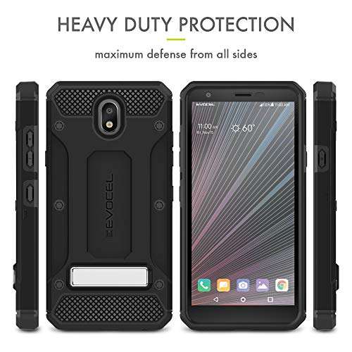 Evocel Explorer Series Pro Phone Case Compatible with Escape Plus, Tribute Royal, K30 (2019), Aristo 4 Plus, Arena 2, X320 with Glass Screen Protector and Belt Clip Holster, Black 4
