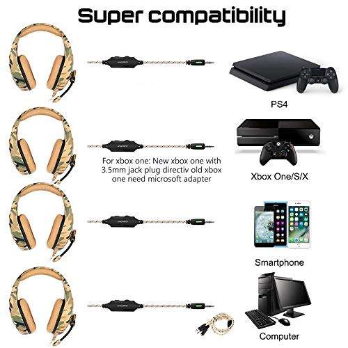ONIKUMA K1B Stereo Gaming Headset with Mic and Controls for PC, PS4, Xbox and Mobiles (Camouflage Yellow) 5
