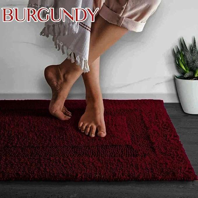 RUDRA HOME 100% Cotton Bath Rug Reversible – 40x60 cm, Super Soft, Absorbent, Washable, Non-Slip Bathmat for Bathroom & Home Use (Set of 1)-6 Colors (Burgundy) 3