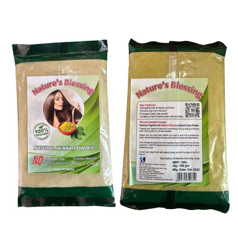Henna Powder Organic for Hair Colour Nature's Blessing Henna Organic Herbs Powder, No Ammonia/PPD, Anti Dandruff, Repair Split, Strengthen Hair - 100gm (Pack of 25) 3