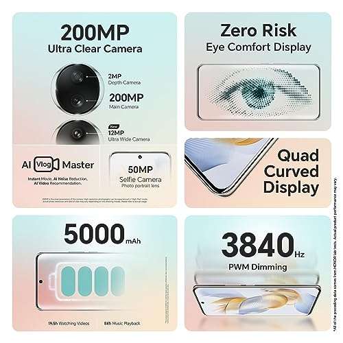 HONOR 90 (Midnight Black, 12GB + 512GB) | India's First Eye Risk-free Display | 200MP Main & 50MP Selfie Camera | Segment FIRST Quad-Curved AMOLED Screen | without Charger 3