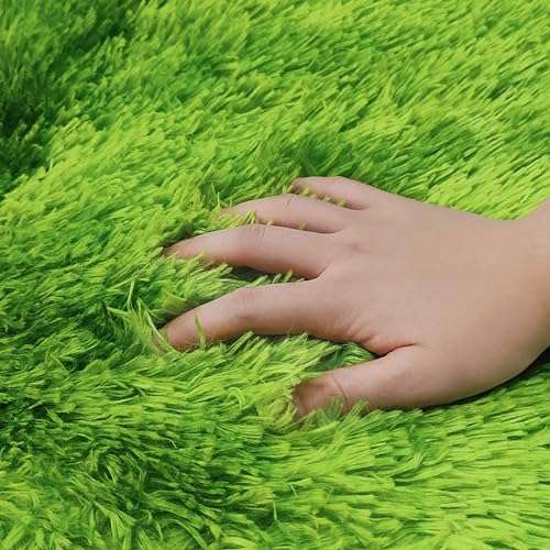 ATRUG 4 ft Fluffy Green Grass Area Rugs for Bedroom,Tie Dyed Plush Circle Rug Shag Round Carpet Fuzzy for Living Room Baby's Toddler's Boys Girls Room Kids Playroom Nursery Decor Aesthetic 3