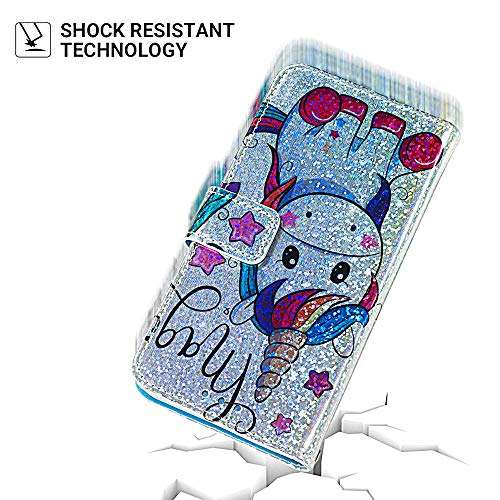 HMTECHUS Moto G7 Play Case Shiny Rhinestone Sparkle Bling Wallet Card Holder Flash Chip PU Leather Anti-Slip Shockproof Magnetic Flip Cover for Motorola Moto G7 Play (US Model) Star Unicorn YB 6