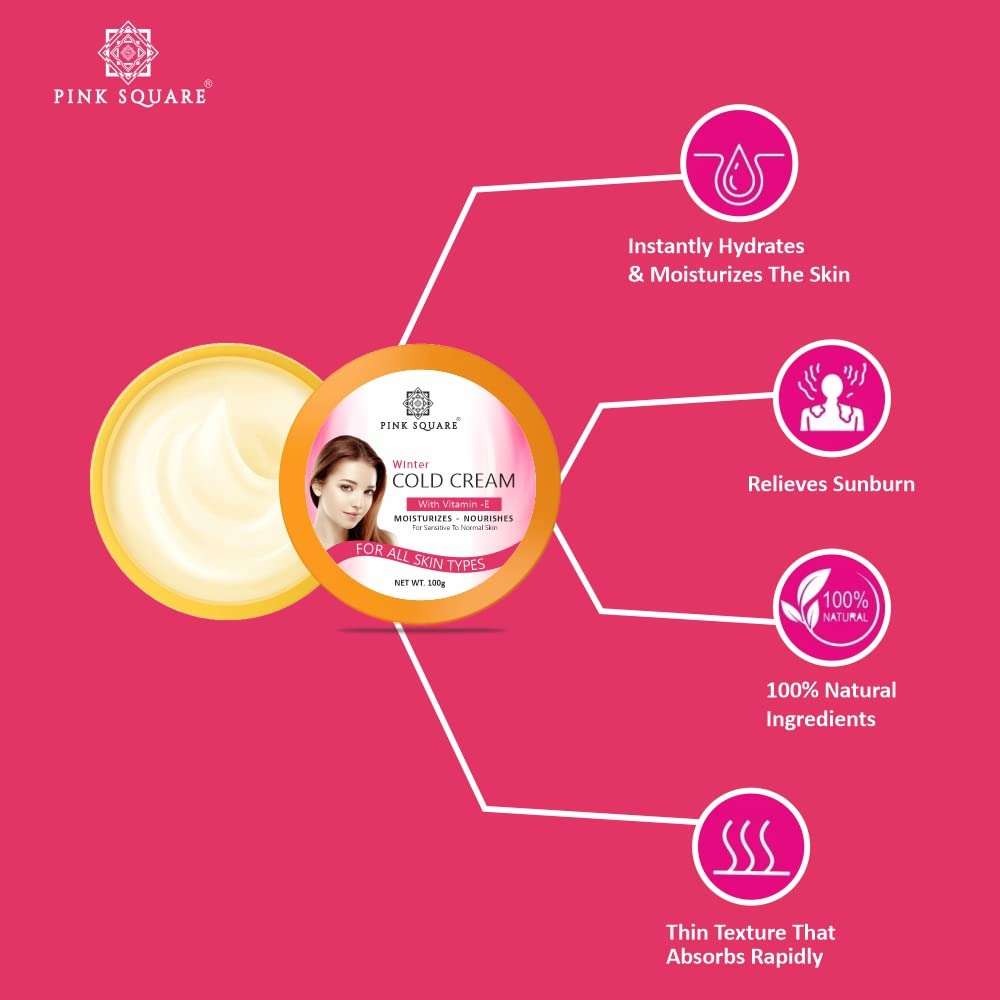 Pink Square Light Moisturizing Cold Cream Non-Sticky Nourishing Cold Cream with Olive Oil & Vitamin E for winter | 24Hr Moisture Lock for Dry Skin Pack of 1 of 100 Grams 6