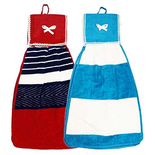 N G Products Double Sided Printed Soft Cotton Hanging Hand Towel Napkin for Wash and Kitchen Basin (Multicolor) - Pack of 2 1