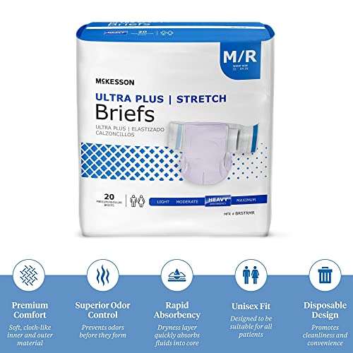 McKesson Ultra Plus Stretch Briefs, [80 Count], M/R, 32-54 in. Incontinence Adult Diapers, Heavy Absorbency, Unisex, Disposable, Elastic Leg Gathers and Contoured Fit for Men and Women 5