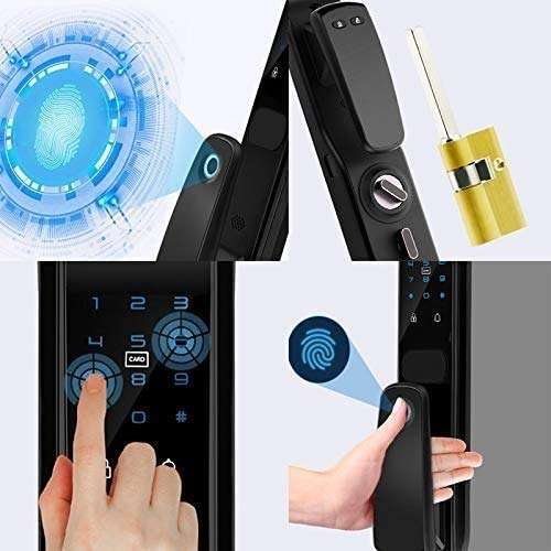 Qin Smart Lock with Deadbolt, Entry Door Locks with Deadbolts, Smart Doors Locks with Electric Deadbolt Touch Screen Keypads, Electric Fingerprint Lock Password Swipe Magnetic Card App Remote Unlock 3