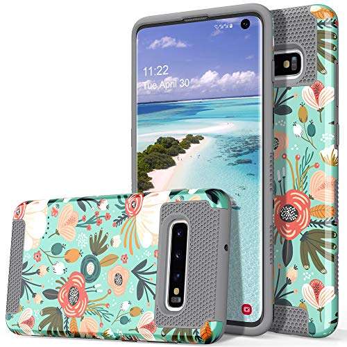 ULAK S10 case, Galaxy S10 case (2019), Stylish Slim Fit Hybrid Dual Layer Protective Flexible Shock Absorbing TPU Bumper Phone Cover for Samsung Galaxy S10 6.1 inch, Mint Floral 2