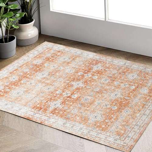 Carvapet Boho Runner Rugs for Hallway - 2x7 Washable Vintage Floral with Rubber Backing Non-Slip, Throw Carpet Runners for Hallways,Bedroom,or Laundry Room(2x7,Grey & Yellow)