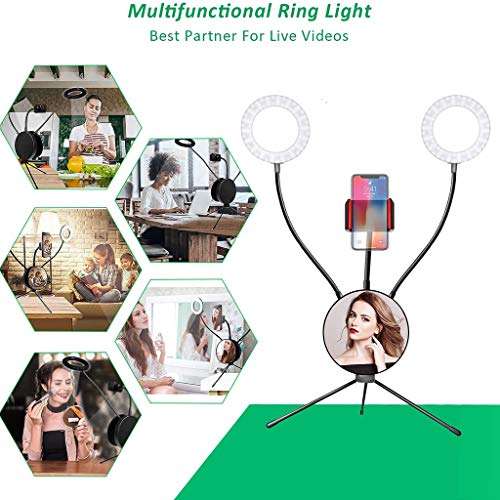 QFFL LED Ring Light Double Ring Lights with Stand 5 Light Modes Flexible Hose Design 360 Degree Adjustable USB Powered for Phone Video Makeup Photography 5