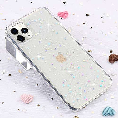 for iPhone 11 Case LAPOPNUT Super Cute Bling Glitter Star Crystal Clear Case Ultra Slim Case Chic Flexible TPU Gel Luxury Cover with Sequins Back Bumper for iPhone 11, Clear 3