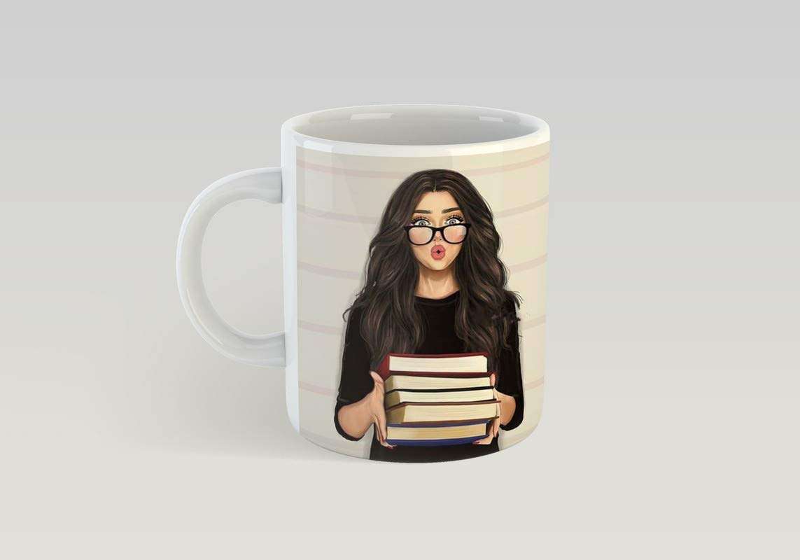 Trendhub Books Lover Cute Girl Printed Coffee Mug| Ceramic Tea Cup| Gifts for Girls and Bestfriend| Microwave and Dishwasher Safe 1