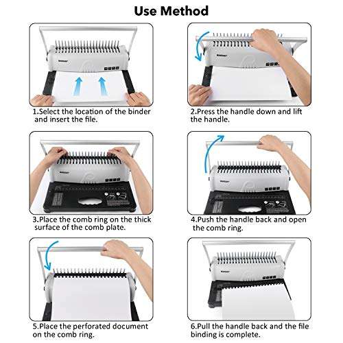 MAKEASY Binding Machine for Letter Size A4 A5, Book Binder Paper Punch Binder with 100 PCS 3/8'' PVC Comb Bindings 5