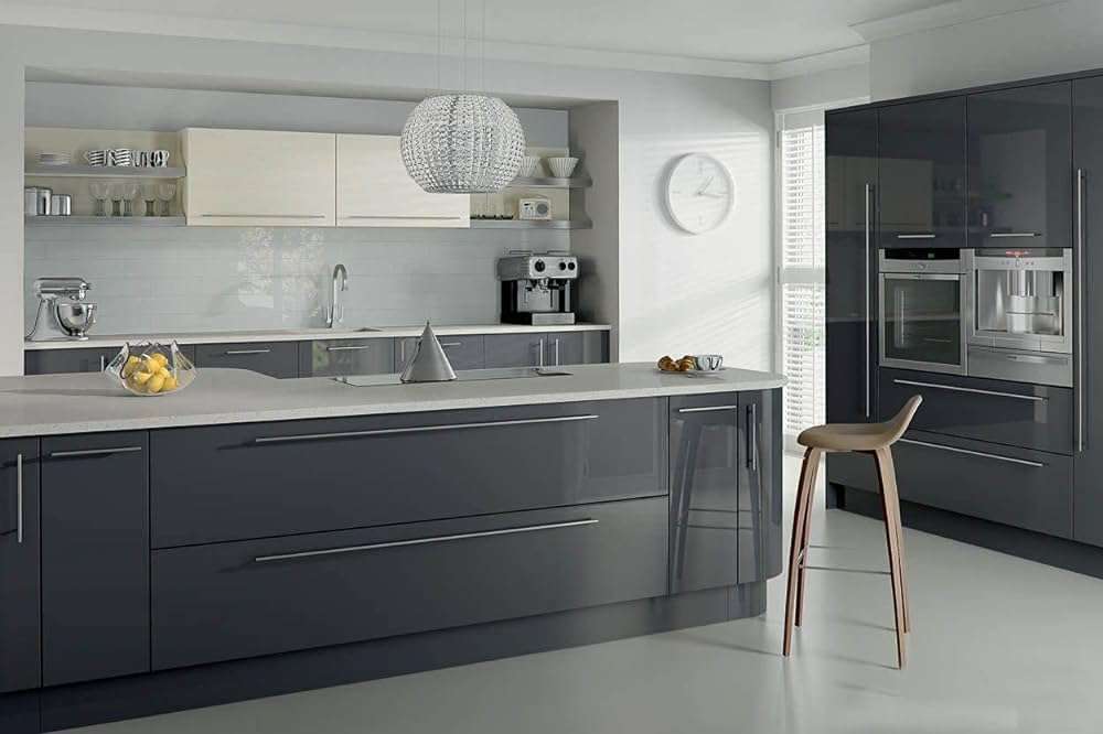 AMAZBIRD Contact Paper Shiny Countertop for Cabinets Glossy Colored Wall Paper Furniture Self Adhesive Kitchen Wallpaper Drawer Liner Waterproof Easy to Clean (2Feet' X 8.3Feet', Dark Gry Vinyl) 3