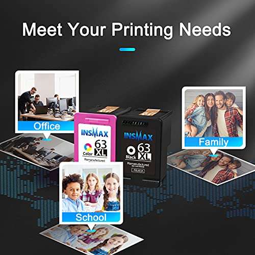 INSMAX Remanufactured 62 Ink Cartridge Combo Pack Replacement for HP 62XL 62 XL for HP Envy 7640 5540 5640 5660 7644 7645 Officejet 5740 8040 200 250 Printer (1Black 1Tri-Color) 4