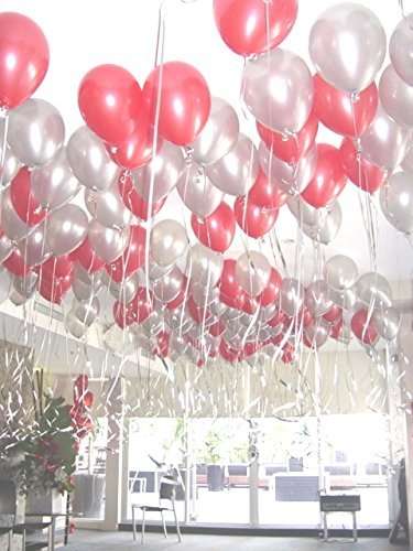 Jindal Party Products HD Metallic Finish Balloons For Birthday / Anniversary Party Decoration ( Red, Silver ) Pack of 60 2