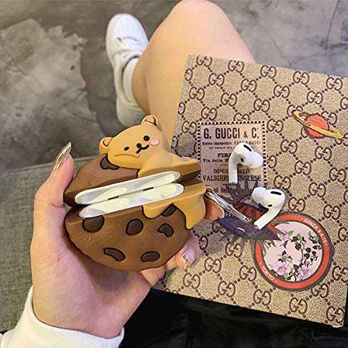 Cookie Bear Airpods Pro Case, 3D Cute Cartoon Character Protective Soft Silicone Air Pods Pro Cover with Keychain, Apple Airpods 3 Kawaii Animal Food Skin Accessories Gift for Girls Boys Kids Teens 6