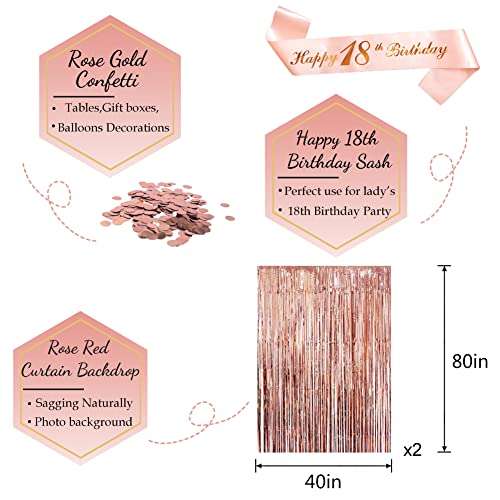 Rose Gold 40th Birthday Decorations - Banner, Balloon Numbers, Cake Topper, Curtain, Sash & Backdrop 5