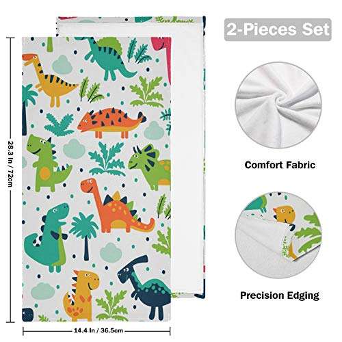 Vdsrup Cute Dinosaur Hand Towels Palm Dino Dragon Towel Set of 2 Forest Tree Small Bath Towels Soft Guest Face Towel Bathroom Decorations Thin Kitchen Tea Dish Towels 14x28 in 2