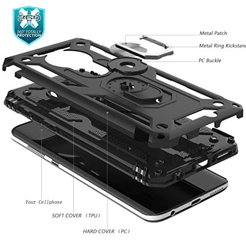 Moto G7 Plus Case,Moto G7 Case with HD Screen Protector (2Pack) KaiMai 360 Degree Rotating Ring & Bracket Dual Layers of Shockproof TPU and Solid PC Phone Case for Moto G7 Plus 6.2"-Black 4