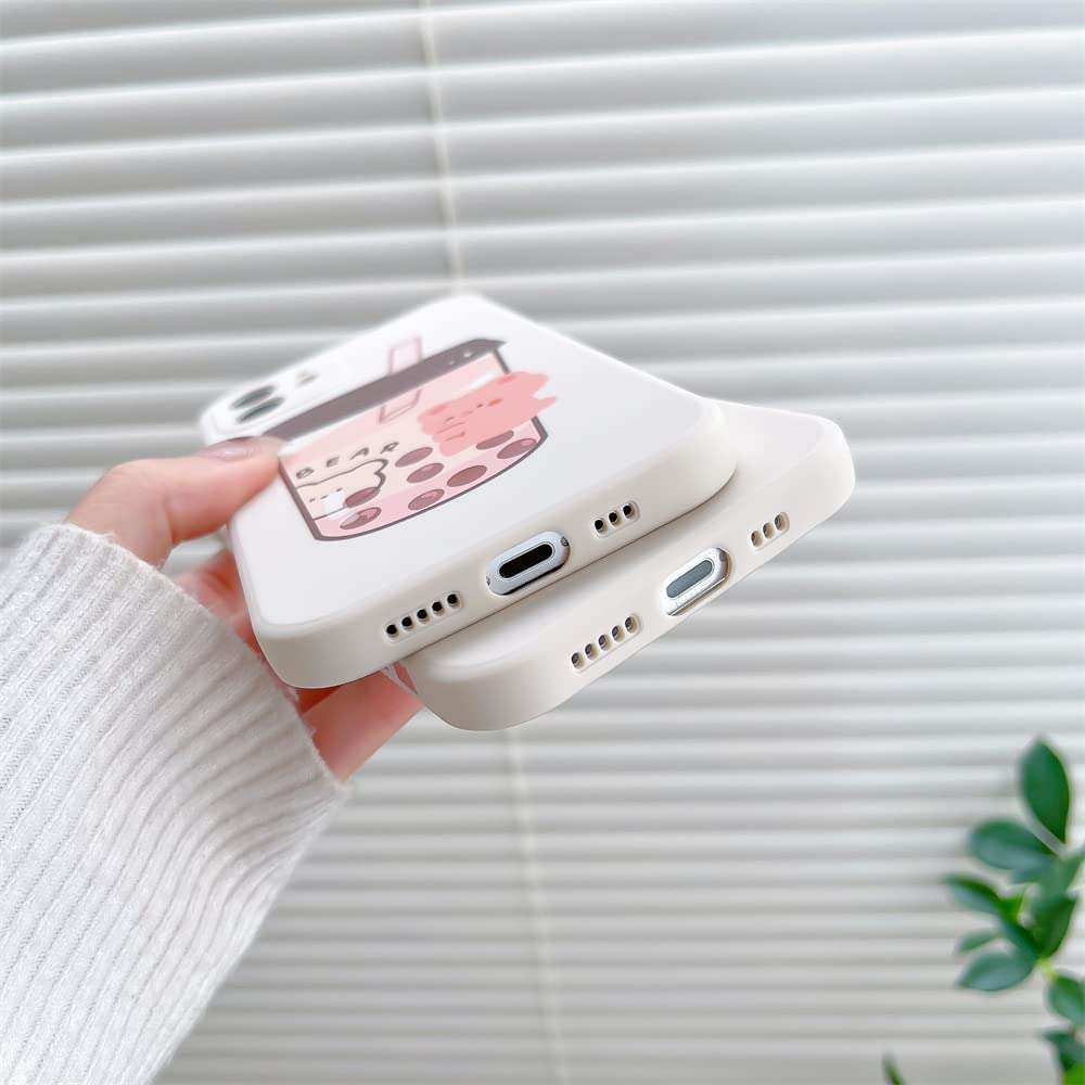 Cute Bear Milk Tea Drink Phone Case for iPhone 12 6.1 inch with Side Printing Special Slim Smooth Cover for iPhone 12 6