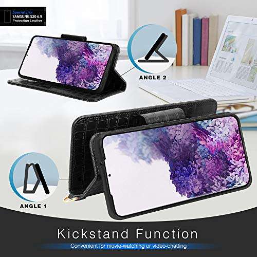 FYY Case for Samsung Galaxy S20 Ultra 5G 6.9", [Kickstand Feature] Luxury PU Leather Wallet Case Flip Folio Cover with [Card Slots] and [Note Pockets] for Galaxy S20 Ultra 5G 6.9 inch Crocodile Black 5
