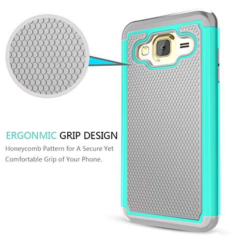 TILL for Galaxy J3 2016 / J3 Sky Case, TILL [Turquoise] [Shock Absorption] Dual Layer Hybrid Rugged Defender Soft Rubber & Hard Plastic Protective Grip Cute Case Cover for Amp Prime/Express Prime 2