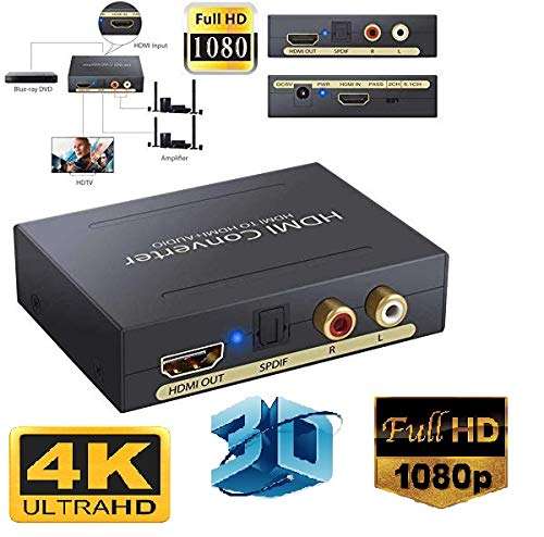 4K HDMI to HDMI + Audio Extractor One HDMI Input to HDMI + Audio (SPDIF + RCA Stereo) Output Support 1080P Support 3D 4
