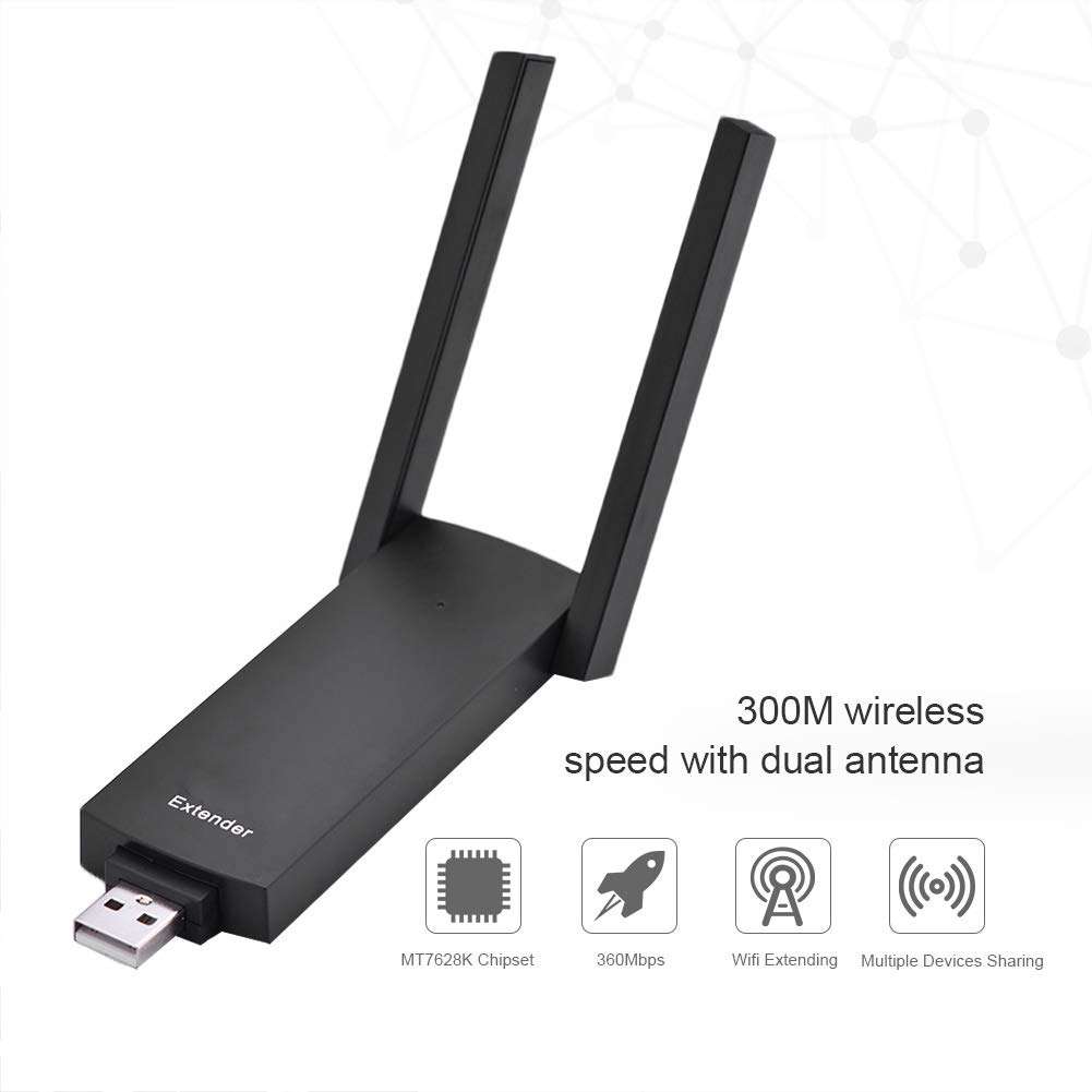Universal Wireless Adapter , 300M Dual Antenna USB WiFi Signal Range Extender, Plug and Play 300M WiFi Repeater, for Smart Phones, Laptops, Tablets, Laptops 6