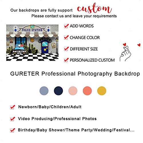Police Station Backdrop for Party, Police Car City Night Guard Photo Background, Black and White Grid Floor Backdrop, 7x5ft, Police Themed Party Decoration Props, Cake Table Banner LSGE1796 6