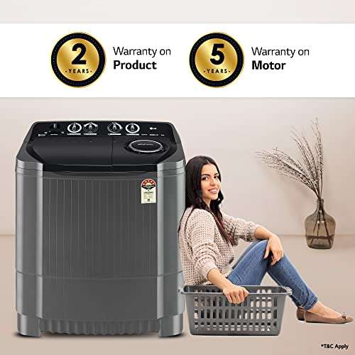 LG 8.5 Kg 5 Star Wind Jet Dry Rat Away Technology Semi-Automatic Top Loading Washing Machine (P8535SKMZ, Roller Jet Pulsator, Collar Scrubber, Middle Black) 4